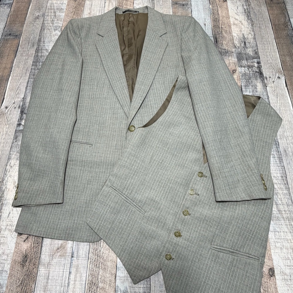 Yves Saint Laurent Blazer Vest Set Mens 42 Grey Pinstripe Vintage France